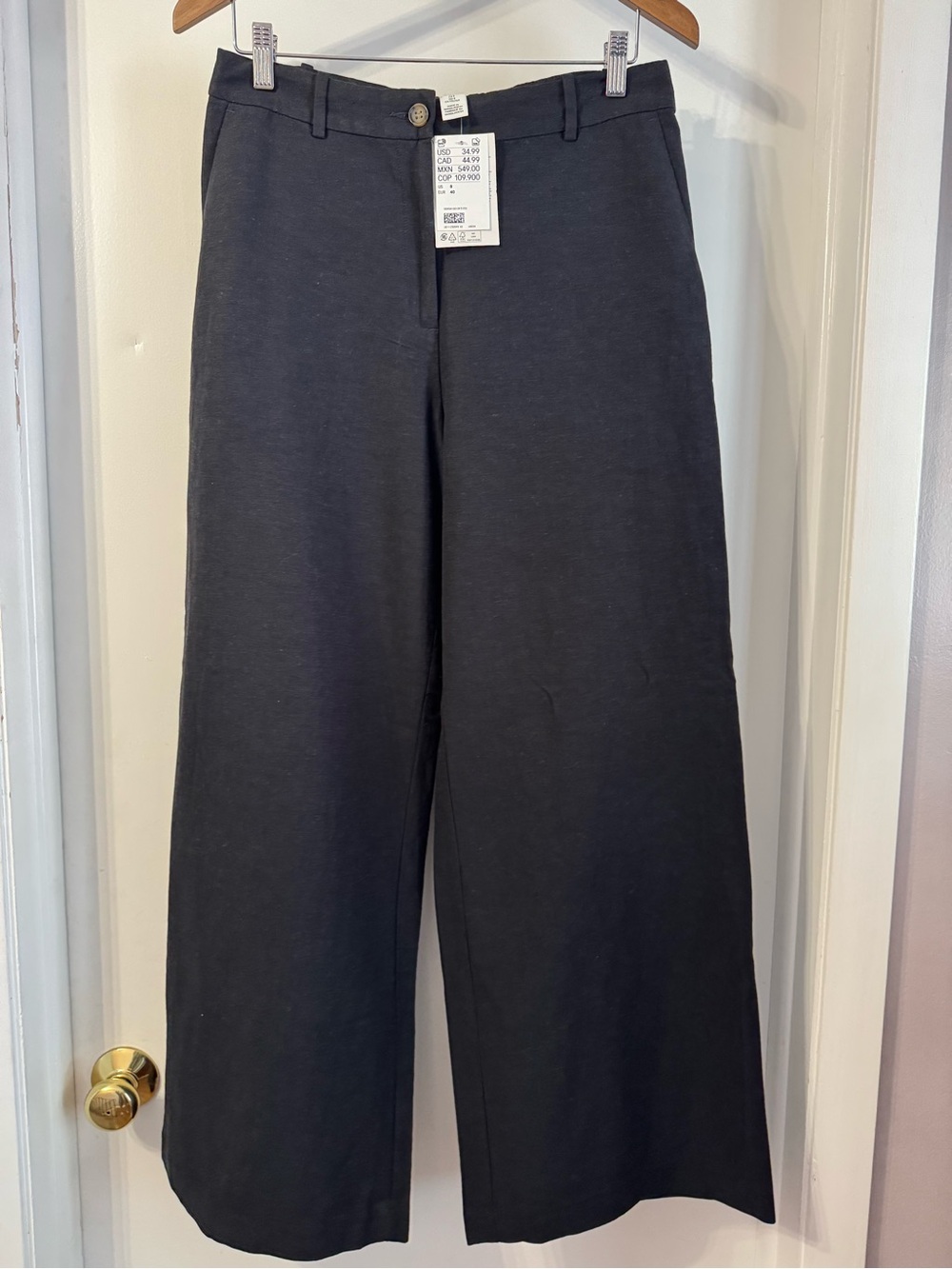 Wide Leg Linen Black Trousers
